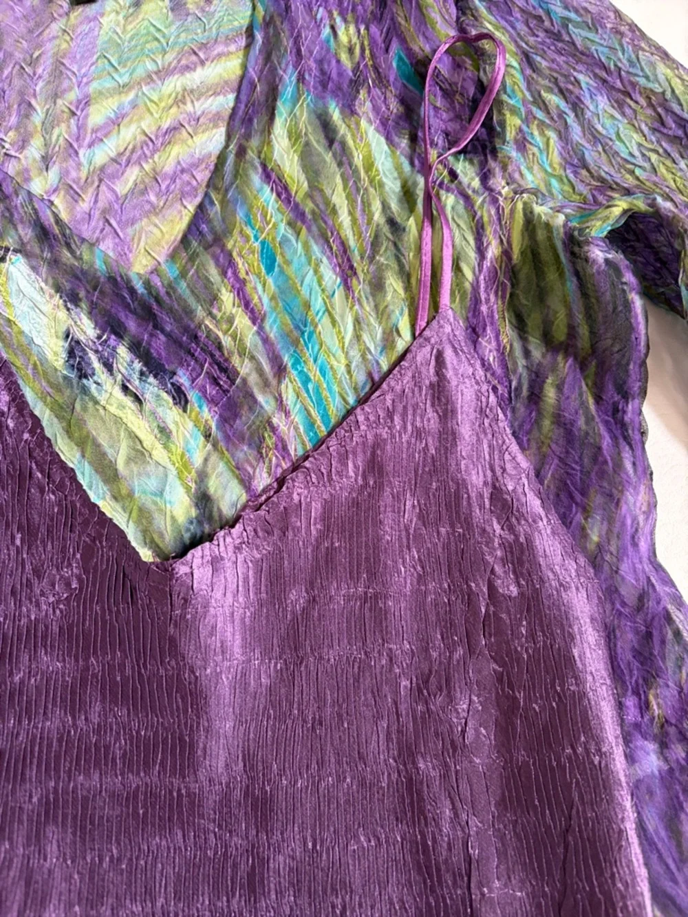 Komarov Part Dress Midi 3/4 Sleeve Charmeuse Dress Purple Green size Small - Picture 16 of 16